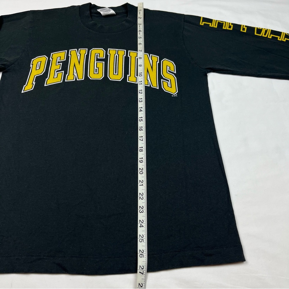 Vtg Pittsburgh Penguins Mens T-Shirt Medium 90s Single Stitch Black Arc Logo A5 - Picture 7 of 7